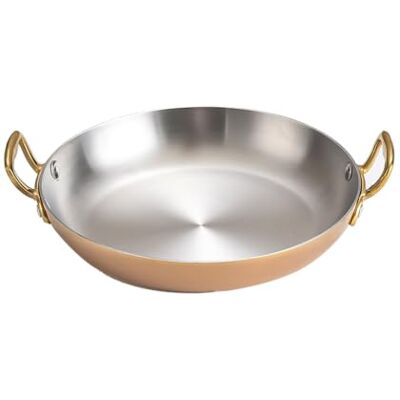 SPVRIKTE Stainless Steel Round Paella Pan with Double Riveted Handles 16-30cm Residential/Commercial Wide Shallow Paella Pot Frying Pan Serving Tray Kitchen Cookware (Rose Gold,28CM) SPVRIKTE Stainless Steel Round Paella Pan with Double Riveted Handles 16-30cm Residential/Commercial Wide Shallow Paella Pot Frying Pan Serving Tray Kitchen Cookware (Rose Gold,28CM)