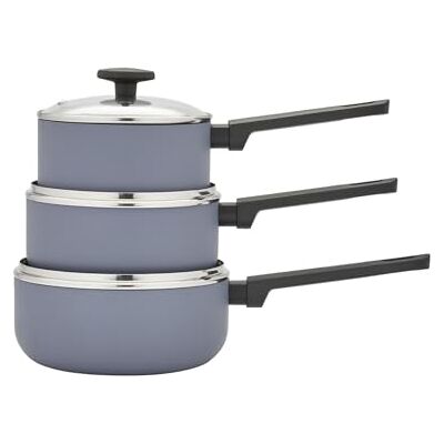 Morphy Richards 3-Piece Saucepan Set, Recycled Aluminium, 16cm, 18cm & 20cm Saucepans, Non Stick Coating, Soft Touch Handles, Suitable for All Hobs, Grey, 859002 Morphy Richards 3-Piece Saucepan Set, Recycled Aluminium, 16cm, 18cm & 20cm Saucepans, Non Stick Coating, Soft Touch Handles, Suitable for All Hobs, Grey, 859002