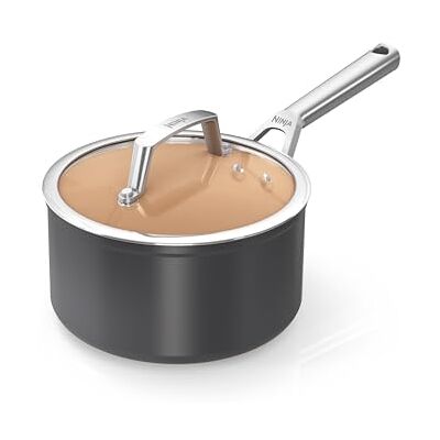 Ninja Extended Life 20cm Ceramic Saucepan with lid, Non-Stick (No PFAS, PFOA, Lead or Cadmium), Induction Compatible, Oven Safe Up to 285°C, Terracotta & Grey, CW90220EUI Ninja Extended Life 20cm Ceramic Saucepan with lid, Non-Stick (No PFAS, PFOA, Lead or Cadmium), Induction Compatible, Oven Safe Up to 285°C, Terracotta & Grey, CW90220EUI