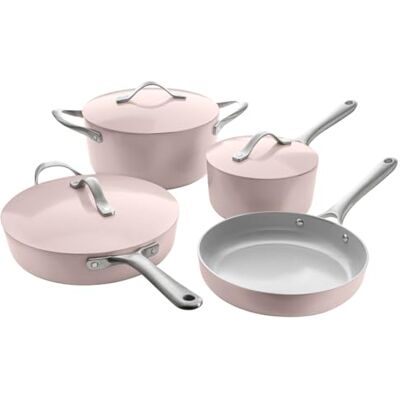 ProCook Soho Dusky Pink Cookware Set Ceramic Non Stick PFAS Free Aluminium Induction and Oven Safe 4 Piece Pots and Pans Set 18cm 24cm 26cm ProCook Soho Dusky Pink Cookware Set Ceramic Non Stick PFAS Free Aluminium Induction and Oven Safe 4 Piece Pots and Pans Set 18cm 24cm 26cm