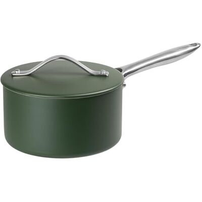 Prochef 18cm Ceramic Non-Stick Saucepan with Lid, Aluminium Induction Compatible, Green Prochef 18cm Ceramic Non-Stick Saucepan with Lid, Aluminium Induction Compatible, Green