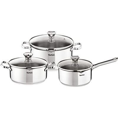 Tefal Duetto Set of 6 Saucepan 16 cm Saucepan 20/24 Clever Filter Glass Lid 10 Years Stainless Steel 18/10.3 Ply, Induction A705S634, Se Référer à la Contenance sur la Fiche Produit Tefal Duetto Set of 6 Saucepan 16 cm Saucepan 20/24 Clever Filter Glass Lid 10 Years Stainless Steel 18/10.3 Ply, Induction A705S634, Se Référer à la Contenance sur la Fiche Produit