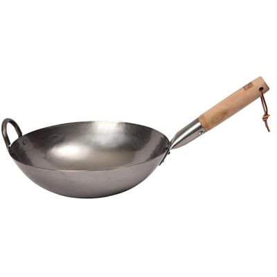 School of Wok 12"/30cm Uncoated Carbon Steel Craft Wok, Authentic Round Bottom, Beech Handle, Serves 2-3 People School of Wok 12"/30cm Uncoated Carbon Steel Craft Wok, Authentic Round Bottom, Beech Handle, Serves 2-3 People