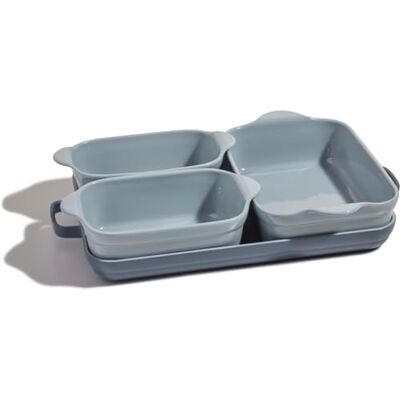 Our Place Bakeware Set 5-Piece Nonstick, Toxin-Free, Ceramic, Stoneware Set with Oven Pan, Bakers, & Oven Mat Space-Saving Nesting Design Oven-Safe Bake, Roast, Griddle and More Blue Salt Our Place Bakeware Set 5-Piece Nonstick, Toxin-Free, Ceramic, Stoneware Set with Oven Pan, Bakers, & Oven Mat Space-Saving Nesting Design Oven-Safe Bake, Roast, Griddle and More Blue Salt