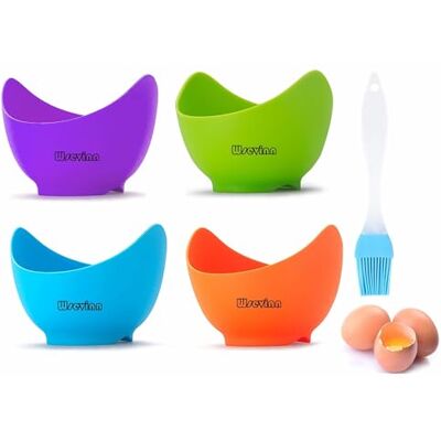 Wsevinn Poached Egg Cooker, Egg Poachers Silicone Egg Poacher Cups with Ring Standers, Non Stick Egg Poaching Cup for Microwave Stovetop Air Fryer Egg Cooking, 4 Pack, Extra Oil Brush Included Wsevinn Poached Egg Cooker, Egg Poachers Silicone Egg Poacher Cups with Ring Standers, Non Stick Egg Poaching Cup for Microwave Stovetop Air Fryer Egg Cooking, 4 Pack, Extra Oil Brush Included