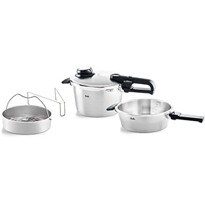 Fissler Vitavit Premium Pressure Cooker Set, 4 Pieces (4.5 L Diameter 22 cm & Pressure Frying Pan 2.5 L Diameter 22 cm) with Metal Lid, Insert Induction, Silver Fissler Vitavit Premium Pressure Cooker Set, 4 Pieces (4.5 L Diameter 22 cm & Pressure Frying Pan 2.5 L Diameter 22 cm) with Metal Lid, Insert Induction, Silver