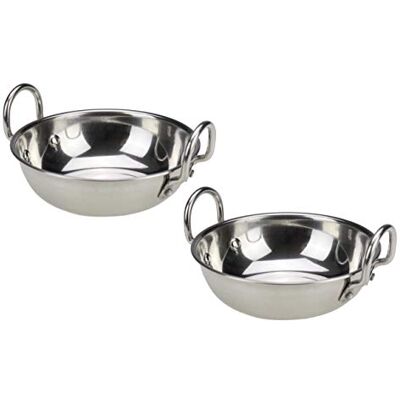 GK Global Kitchen Stainless Steel Balti Dish with Handles Indian Curry Serving Dish Bowl Stainless Steel Karahi Kadai Kadhai Deep Frying Cooking Serving Pot Pan Deep Curry Pan (2, 15.5cm /6.2") GK Global Kitchen Stainless Steel Balti Dish with Handles Indian Curry Serving Dish Bowl Stainless Steel Karahi Kadai Kadhai Deep Frying Cooking Serving Pot Pan Deep Curry Pan (2, 15.5cm /6.2")