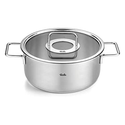 Fissler Pure Collection/Stainless Steel Stewing Pot (Diameter 24 cm, 3.9 L) Pots with Glass Lid, Inner Scale Induction Fissler Pure Collection/Stainless Steel Stewing Pot (Diameter 24 cm, 3.9 L) Pots with Glass Lid, Inner Scale Induction