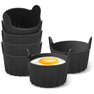 SANJOMORE 6PCS Silicone Egg Poacher Cups Poached Egg Moulds for Air Fryer, Microwave and Oven SANJOMORE 6PCS Silicone Egg Poacher Cups Poached Egg Moulds for Air Fryer, Microwave and Oven