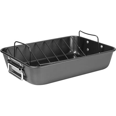Prochef 15" Roaster with V Rack, Non-Stick Heavy Gauge Roasting Tray, PFAS-Free, Dishwasher Safe, Oven Safe to 230°C – 38.5x27.5x7.5cm Large Roasting Pan, Grey, BlackOne Prochef 15" Roaster with V Rack, Non-Stick Heavy Gauge Roasting Tray, PFAS-Free, Dishwasher Safe, Oven Safe to 230°C – 38.5x27.5x7.5cm Large Roasting Pan, Grey, BlackOne