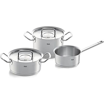 Fissler Original-Profi Collection/Stainless Steel Saucepan Set, 3 Pieces, pots with Metal lid (1 Cooking Pot, 1 stewing Pot, 1 Saucepan lidless, Induction, Silver Fissler Original-Profi Collection/Stainless Steel Saucepan Set, 3 Pieces, pots with Metal lid (1 Cooking Pot, 1 stewing Pot, 1 Saucepan lidless, Induction, Silver