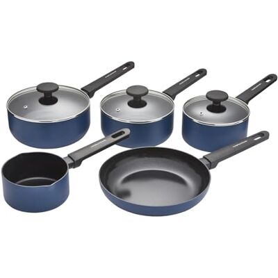 Morphy Richards 5-Piece Saucepan Set, Recycled Aluminium, 14cm Milk Pan, 23cm Frying Pan, 16cm, 18cm & 20cm Saucepan, Non Stick Coating, Soft Touch Handles, Suitable for All Hobs, Blue Morphy Richards 5-Piece Saucepan Set, Recycled Aluminium, 14cm Milk Pan, 23cm Frying Pan, 16cm, 18cm & 20cm Saucepan, Non Stick Coating, Soft Touch Handles, Suitable for All Hobs, Blue