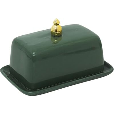 Carousel Home Historic Royal Palaces Butter Dish, 11x17cm Heritage Green Ceramic Butter Dish with Lid, Emerald Green Glaze and Gold Pineapple Finial Carousel Home Historic Royal Palaces Butter Dish, 11x17cm Heritage Green Ceramic Butter Dish with Lid, Emerald Green Glaze and Gold Pineapple Finial