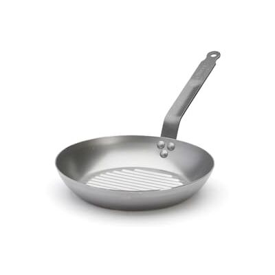 DE BUYER 5530.26 Carbone Plus Round Grill Frying Pan with Riveted Steel Strip Handle, 26 cm Diameter DE BUYER 5530.26 Carbone Plus Round Grill Frying Pan with Riveted Steel Strip Handle, 26 cm Diameter
