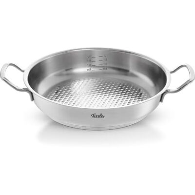 Fissler Original Profi Collection/Stainless Steel Serving Pan Round (2 L, Diameter 24 cm) Novogrill Frying Surface, Inner Scale, Induction, Silver Fissler Original Profi Collection/Stainless Steel Serving Pan Round (2 L, Diameter 24 cm) Novogrill Frying Surface, Inner Scale, Induction, Silver