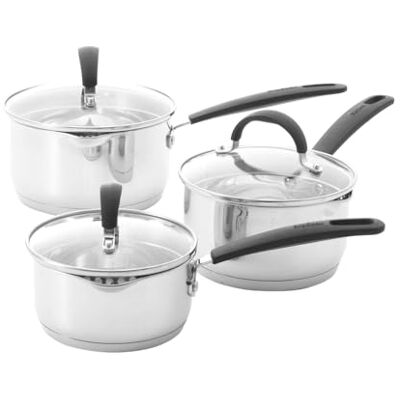 ProCook Gourmet Stainless Steel Saucepan Set with Stay Cool Handles Uncoated Induction & Dishwasher Safe Cookware 3 Piece, 14/16/18 cm ProCook Gourmet Stainless Steel Saucepan Set with Stay Cool Handles Uncoated Induction & Dishwasher Safe Cookware 3 Piece, 14/16/18 cm