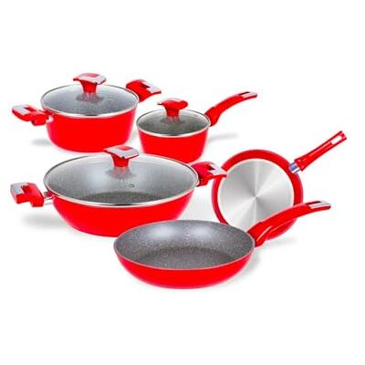 Avilia Non-Stick Pan and Pot Set – 8 Piece Set with Mineral Coating, Base Also Ideal for Induction Hobs, with Bakelite Handles Avilia Non-Stick Pan and Pot Set – 8 Piece Set with Mineral Coating, Base Also Ideal for Induction Hobs, with Bakelite Handles