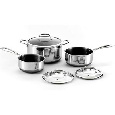 HexClad Hybrid Nonstick 6 Pc Pot Set, 2, 3, and 8-Qt Pots & Lids HexClad Hybrid Nonstick 6 Pc Pot Set, 2, 3, and 8-Qt Pots & Lids