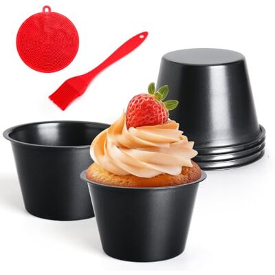 Quyimy Muffin Mince Pie Cupcake Cups, 6 Pcs Carbon Steel Pudding Moulds Muffin Tin, Dariole Moulds Sponge Puddings for Indiviual Servings, 8.9cm x 5.5cm, Egg Tart Mould Ramekins for Air Fryer Oven Quyimy Muffin Mince Pie Cupcake Cups, 6 Pcs Carbon Steel Pudding Moulds Muffin Tin, Dariole Moulds Sponge Puddings for Indiviual Servings, 8.9cm x 5.5cm, Egg Tart Mould Ramekins for Air Fryer Oven