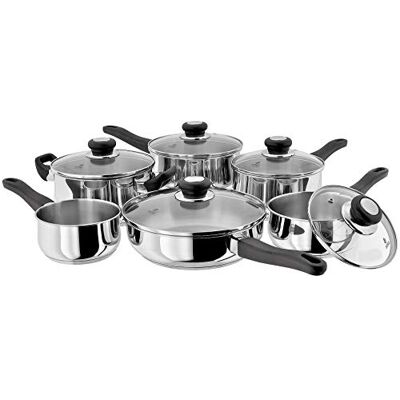 Judge Vista Stainless Steel Set of 6 Induction Pans, 20cm Casserole, 24cm Saute Pan, 16/18/20cm Saucepans with Lids, 14cm Milk Pan, Silver Judge Vista Stainless Steel Set of 6 Induction Pans, 20cm Casserole, 24cm Saute Pan, 16/18/20cm Saucepans with Lids, 14cm Milk Pan, Silver