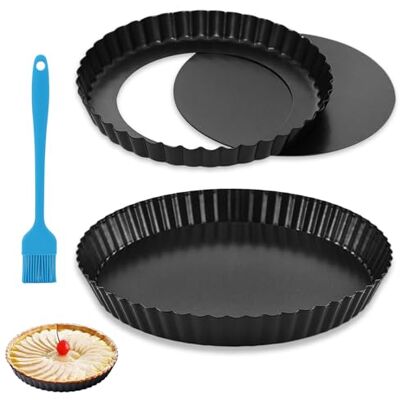 TFLPUO 2 PCS Quiche Pan Dish, 22cm&28cm Quiche Dish Pie Tins Deep Tart Tin with Loose Base Silicone Scrubber Non Stick Flan Dishes for Cheese Apple Pie Baking TFLPUO 2 PCS Quiche Pan Dish, 22cm&28cm Quiche Dish Pie Tins Deep Tart Tin with Loose Base Silicone Scrubber Non Stick Flan Dishes for Cheese Apple Pie Baking