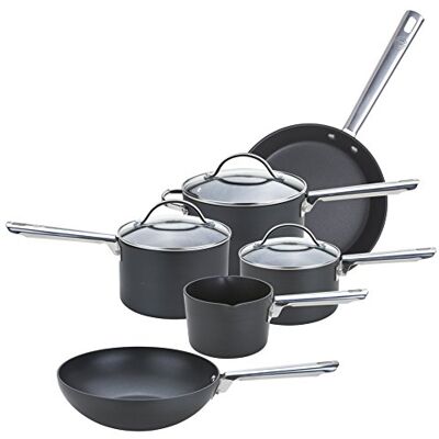 Anolon Professional Pots and Pans Set 6 Piece Non Stick Pan Set with Glass Lids, Durable Stainless Steel Handles, Metal Utensil Safe Saucepans, Wok & Frying Pan Set, Black Anolon Professional Pots and Pans Set 6 Piece Non Stick Pan Set with Glass Lids, Durable Stainless Steel Handles, Metal Utensil Safe Saucepans, Wok & Frying Pan Set, Black