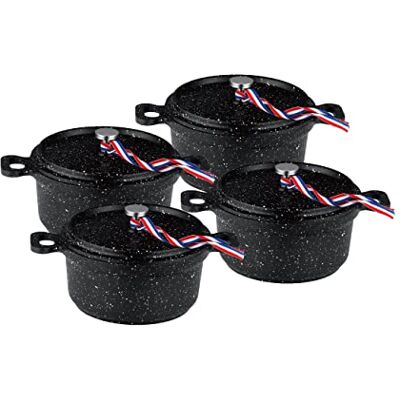 KAMBERG – 0008199 – Set of 4 Mini Saucepans with 12 cm Diameter Round Black – Cast Aluminium – Stone Effect Coating – Suitable for All Hobs Including Induction – PFOA-Free KAMBERG – 0008199 – Set of 4 Mini Saucepans with 12 cm Diameter Round Black – Cast Aluminium – Stone Effect Coating – Suitable for All Hobs Including Induction – PFOA-Free