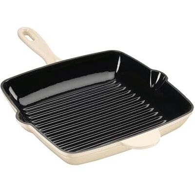 Cooks Professional 26cm Cast Iron Skillet Pan Square Heavy Duty Grill Griddle Frying Pan with Enamel Interior Oven Safe to 260°C, Induction & All Hob Compatible PFAS, PFOA & PTFE-Free Ivory Cooks Professional 26cm Cast Iron Skillet Pan Square Heavy Duty Grill Griddle Frying Pan with Enamel Interior Oven Safe to 260°C, Induction & All Hob Compatible PFAS, PFOA & PTFE-Free Ivory