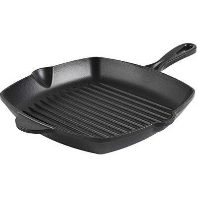 ProCook Matte Black Square Cast Iron Griddle with Ridged Inner Base Enamel Coated Induction & Oven Safe Heavy Cooking Grill Pan 26 x 26 x 4 cm ProCook Matte Black Square Cast Iron Griddle with Ridged Inner Base Enamel Coated Induction & Oven Safe Heavy Cooking Grill Pan 26 x 26 x 4 cm