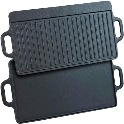 Gr8 Home Cast Iron Reversible Griddle Plate Pre-Seasoned Non-Stick BBQ Pan Oven Hot Plate Ribbed Skillet with Handles Gr8 Home Cast Iron Reversible Griddle Plate Pre-Seasoned Non-Stick BBQ Pan Oven Hot Plate Ribbed Skillet with Handles