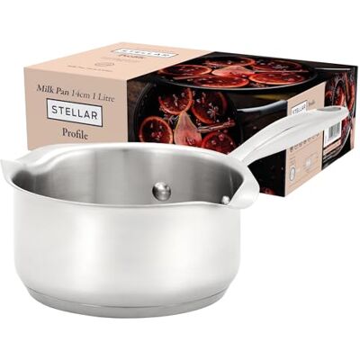 Stellar Profile Milk Pan with Pouring Lip, 0.8L 14cm Saucepan for Induction Hobs, All Hob Types & Gas Ranges Small Stainless Steel Pot, Oven Safe, Dishwasher Safe Soups, Sauces, Porridge & Milk Stellar Profile Milk Pan with Pouring Lip, 0.8L 14cm Saucepan for Induction Hobs, All Hob Types & Gas Ranges Small Stainless Steel Pot, Oven Safe, Dishwasher Safe Soups, Sauces, Porridge & Milk