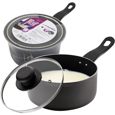 BARGAINS-GALORE 16cm Milk Pan + Glass Lid Sauce Pot Tea Handle Kitchen Non Stick Cookware Easy to Clean Stay Cool Wooden Handle Boil Eggs, Warming Milk BARGAINS-GALORE 16cm Milk Pan + Glass Lid Sauce Pot Tea Handle Kitchen Non Stick Cookware Easy to Clean Stay Cool Wooden Handle Boil Eggs, Warming Milk