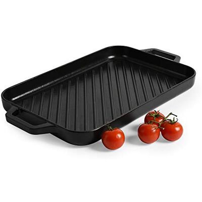 ProCook Matte Black Rectangular Cast Iron Griddle with Ridged Inner Base Enamel Coated Induction & Oven Safe Cookware 36 x 24 x 3 cm ProCook Matte Black Rectangular Cast Iron Griddle with Ridged Inner Base Enamel Coated Induction & Oven Safe Cookware 36 x 24 x 3 cm