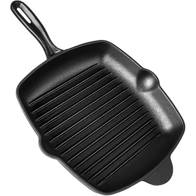 VonShef Cast Iron Griddle Pan 25.5cm, Pre-Seasoned Induction Pan Non-Toxic & Non-Stick Pan for All Hob Types, Oven Safe Heavy Duty Skillet with Pouring Lip & Ridged Surface VonShef Cast Iron Griddle Pan 25.5cm, Pre-Seasoned Induction Pan Non-Toxic & Non-Stick Pan for All Hob Types, Oven Safe Heavy Duty Skillet with Pouring Lip & Ridged Surface