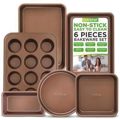 Nutrichef Baking Tray Set 6 piece non stick bakeware set, Carbon Steel Pan, Cookie Sheet Baking Tins, Oven Safe Loaf, Muffin, Roaster, Round/Square Pans Nutrichef Baking Tray Set 6 piece non stick bakeware set, Carbon Steel Pan, Cookie Sheet Baking Tins, Oven Safe Loaf, Muffin, Roaster, Round/Square Pans