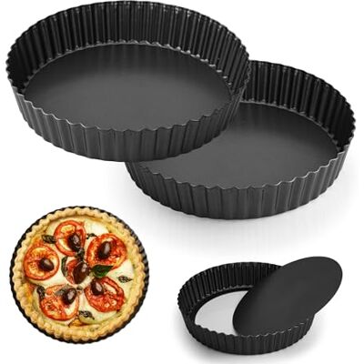 YKUKIZEE 2 Pack 5 cm Deep Flan Dish with Loose Base 9 inch Quiche Tin Tart YKUKIZEE 2 Pack 5 cm Deep Flan Dish with Loose Base 9 inch Quiche Tin Tart