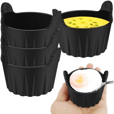 YUNYOUC 4 Pcs Air Fryer Egg Poacher, Ramekins for Air Fryer, Microwave Egg Poacher, Food Grade Silicone Muffin Moulds, Ramekins Baking Cups for Souffle Dishes Muffin Cupcakes Custard and Pudding(Black) YUNYOUC 4 Pcs Air Fryer Egg Poacher, Ramekins for Air Fryer, Microwave Egg Poacher, Food Grade Silicone Muffin Moulds, Ramekins Baking Cups for Souffle Dishes Muffin Cupcakes Custard and Pudding(Black)