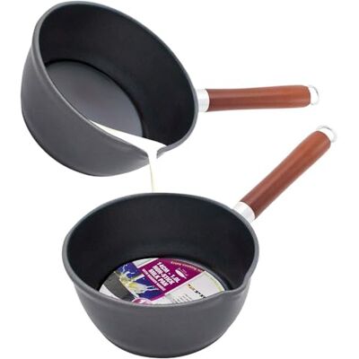 BARGAINS-GALORE 16cm 1.8L Non Stick Milk Pan Cookware Black Stir Kitchen Wooden Handle Cooking Pouring Spout Easy to Clean and Multipurpose Boil Eggs Warming Milk 1.8 Litre BARGAINS-GALORE 16cm 1.8L Non Stick Milk Pan Cookware Black Stir Kitchen Wooden Handle Cooking Pouring Spout Easy to Clean and Multipurpose Boil Eggs Warming Milk 1.8 Litre