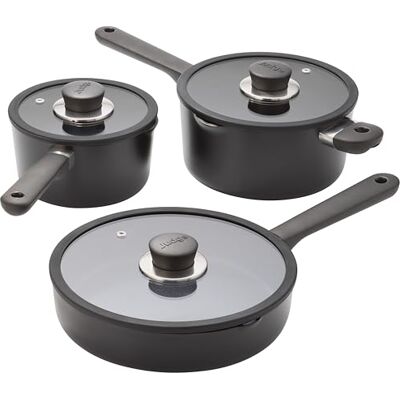 Judge Vista Ceramic 3-Piece Draining Saucepan Set – 16 & 20cm Draining Pans, 24cm Frypan with Glass Lids, Ceramic Non-Stick, Stay Cool Handles, Induction & Dishwasher Safe Judge Vista Ceramic 3-Piece Draining Saucepan Set – 16 & 20cm Draining Pans, 24cm Frypan with Glass Lids, Ceramic Non-Stick, Stay Cool Handles, Induction & Dishwasher Safe