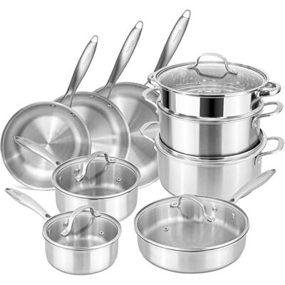 nuovva Stainless Steel Pots and Pans Set – 14pcs Cookware with Glass Lids – Induction Hob Pot Set – Cooking Saucepan Pots & Frying Pan Set – by nuovva Stainless Steel Pots and Pans Set – 14pcs Cookware with Glass Lids – Induction Hob Pot Set – Cooking Saucepan Pots & Frying Pan Set – by