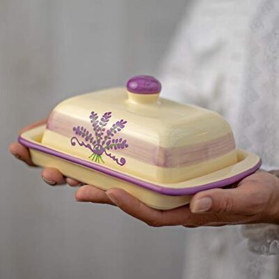 City to Cottage Large Butter Dish with Lid for Countertop, Ceramic Butter Keeper, Butter Container with Knob Handle, Butter Holder Tray with Cover, Handcrafted Cream Lavender Floral Butter Dish City to Cottage Large Butter Dish with Lid for Countertop, Ceramic Butter Keeper, Butter Container with Knob Handle, Butter Holder Tray with Cover, Handcrafted Cream Lavender Floral Butter Dish