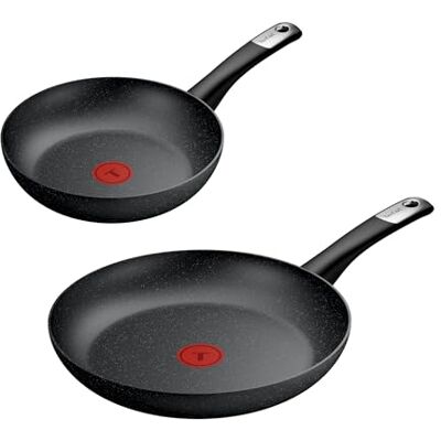Tefal Explore Stone – Set of 2 Frying Pans 24/28 cm, Fixed Handle, Non-Stick Coating, Suitable for Induction, Thermo-Signal Tefal Explore Stone – Set of 2 Frying Pans 24/28 cm, Fixed Handle, Non-Stick Coating, Suitable for Induction, Thermo-Signal
