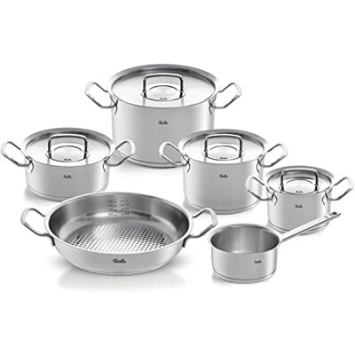 Fissler Original-Profi Collection 084-388-06-001/0 Stainless Steel Saucepan + Free Serving Pan 5-Piece Set with Metal Lid (3 Saucepans, 1 Stewing Pan, 1 Saucepan) Induction Fissler Original-Profi Collection 084-388-06-001/0 Stainless Steel Saucepan + Free Serving Pan 5-Piece Set with Metal Lid (3 Saucepans, 1 Stewing Pan, 1 Saucepan) Induction