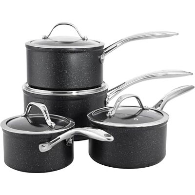 ProCook Professional Granite Saucepan Set with Heat Resistant Handles Non Stick Induction & Oven Safe Cooking Pots 4 Piece, 14/16/18/20 cm ProCook Professional Granite Saucepan Set with Heat Resistant Handles Non Stick Induction & Oven Safe Cooking Pots 4 Piece, 14/16/18/20 cm