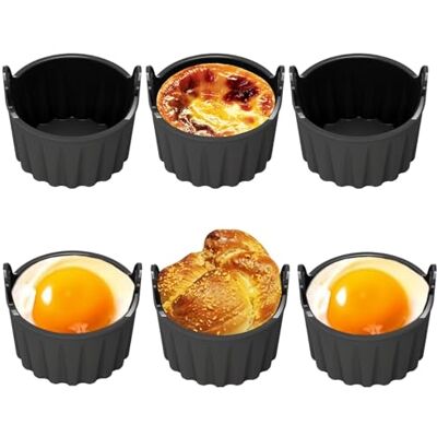 Focenat 6 Pcs Air Fryer Egg Poacher Cups, Silicone Poached Moulds non stick reusable baking ramekins for microwave oven versatile egg bites maker for muffin souffle pudding Focenat 6 Pcs Air Fryer Egg Poacher Cups, Silicone Poached Moulds non stick reusable baking ramekins for microwave oven versatile egg bites maker for muffin souffle pudding