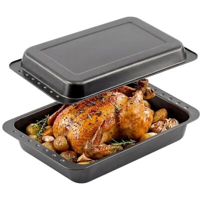 GEEZY 2-in-1 Deep Roasting Tin with Lid, 41 x 26.5 cm Non Stick Baking Tray Set for Meat, Chicken, Lasagne & Vegetables Carbon Steel Oven Dish Pan Kitchen Cookware GEEZY 2-in-1 Deep Roasting Tin with Lid, 41 x 26.5 cm Non Stick Baking Tray Set for Meat, Chicken, Lasagne & Vegetables Carbon Steel Oven Dish Pan Kitchen Cookware