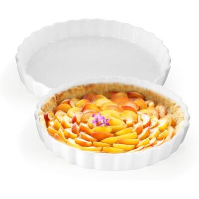 Axincardarm 22 cm Ceramic Quiche Flan Dish White Pie Tin 2 Pcs Round Baking Dishes, for Pie Pizza Pasta Axincardarm 22 cm Ceramic Quiche Flan Dish White Pie Tin 2 Pcs Round Baking Dishes, for Pie Pizza Pasta