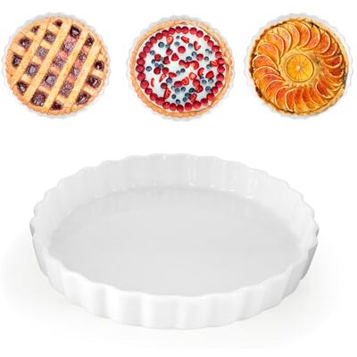 AZKEEGREY 22cm Ceramic Quiche Dish for the Oven, White Fluted Pie Dish Pan Round Flan Dishes for Baking, Tart Tin, Non-Stick AZKEEGREY 22cm Ceramic Quiche Dish for the Oven, White Fluted Pie Dish Pan Round Flan Dishes for Baking, Tart Tin, Non-Stick