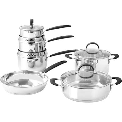 ProCook Gourmet Stainless Steel Cookware Set 6 Piece, 14/16/18/20/24 cm, 1/1.7/2.4/3.2/3.7 L, Induction Compatible Pans with Stay Cool Handles Uncoated Saucepan Frying Pan & Stock Pot Set ProCook Gourmet Stainless Steel Cookware Set 6 Piece, 14/16/18/20/24 cm, 1/1.7/2.4/3.2/3.7 L, Induction Compatible Pans with Stay Cool Handles Uncoated Saucepan Frying Pan & Stock Pot Set
