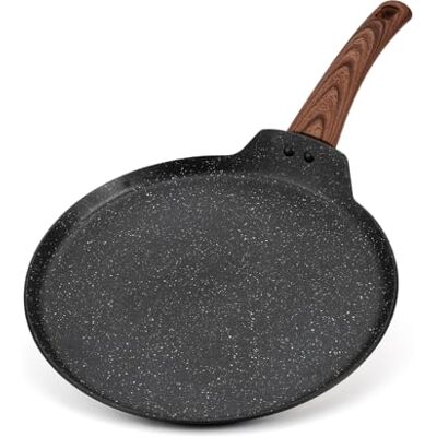 LENAK Induction Base Non Stick Crepe Pan, 28cm Dosa Pan Auluminium Pancake Flat Skillet Tawa Tava Griddle with Stay-Cool Handle, Induction Gass Electric Compatible, PFOA Free LENAK Induction Base Non Stick Crepe Pan, 28cm Dosa Pan Auluminium Pancake Flat Skillet Tawa Tava Griddle with Stay-Cool Handle, Induction Gass Electric Compatible, PFOA Free
